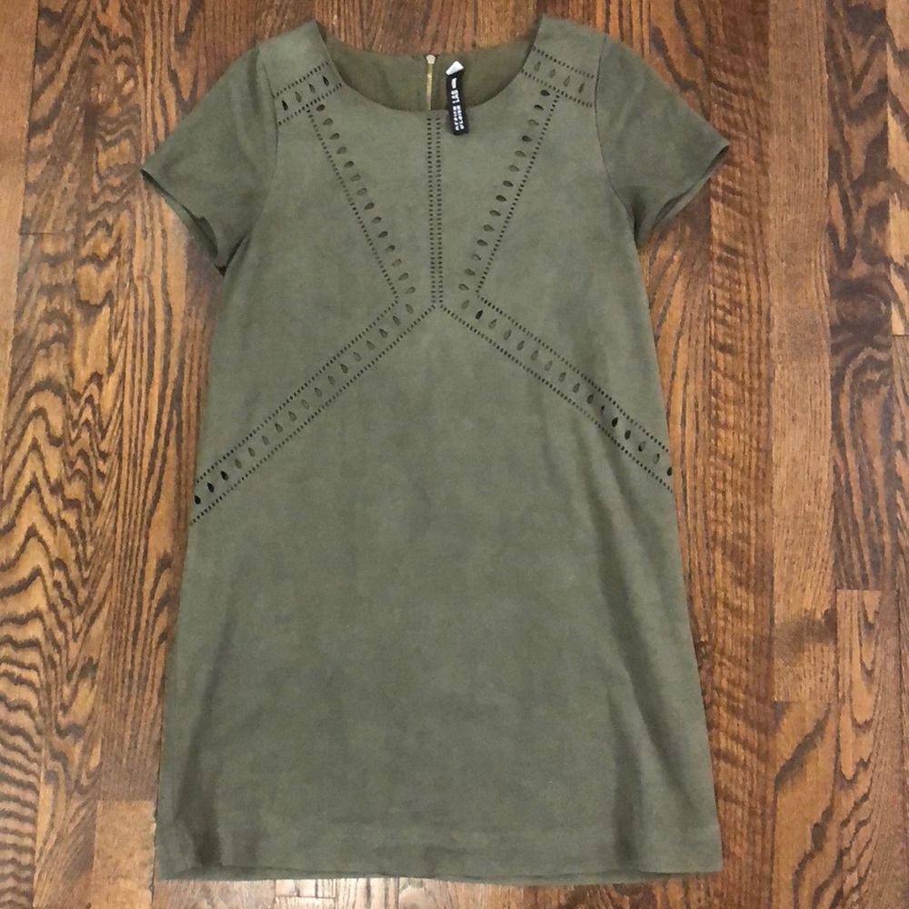 Suede short sleeve shift dress